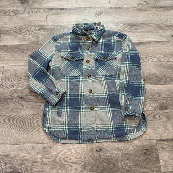 Womens Plaid Shacket Size M Blue Gray Button Up Coat Warm Cabincore Jacket - Picture 11 of 16
